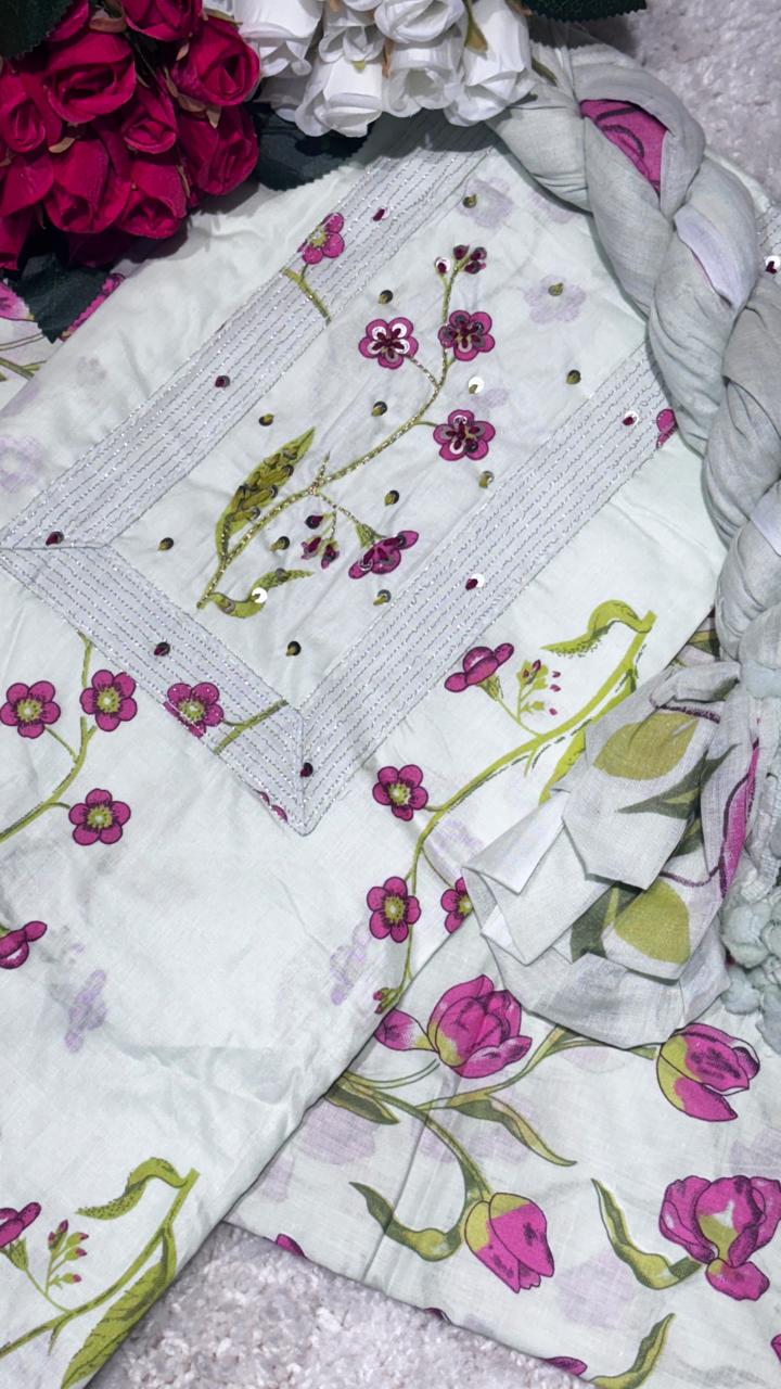 AASAKI 007 Pure Malai Cotton Unstitched Suit Set