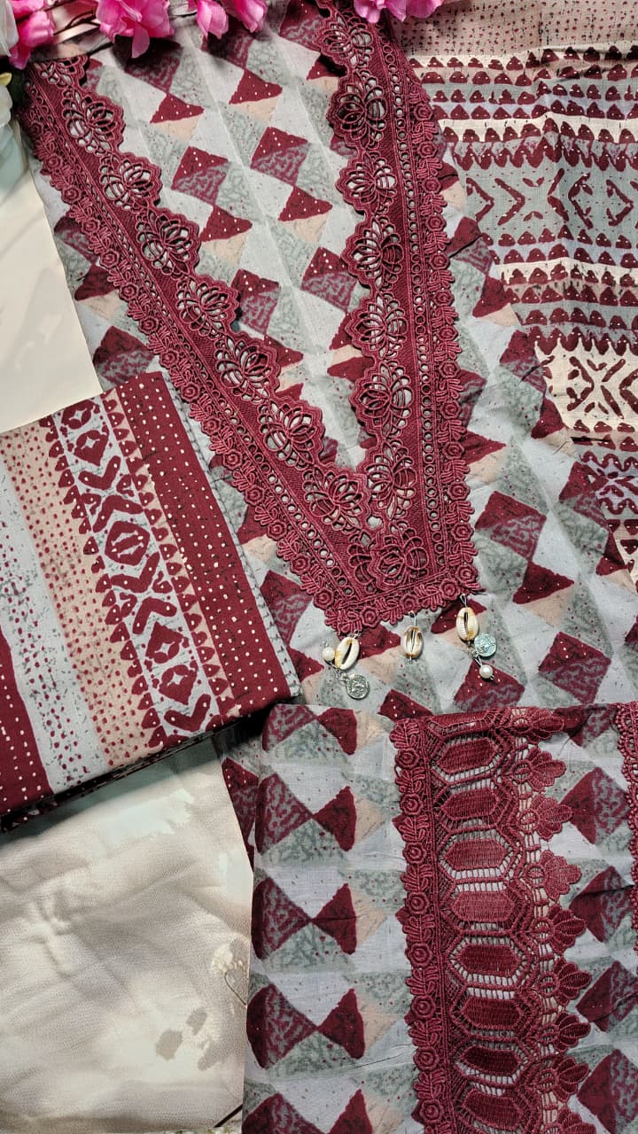 AASAKI Code 069 | Pure Cotton Printed Unstitched Suit Set with Mul Cotton Dupatta