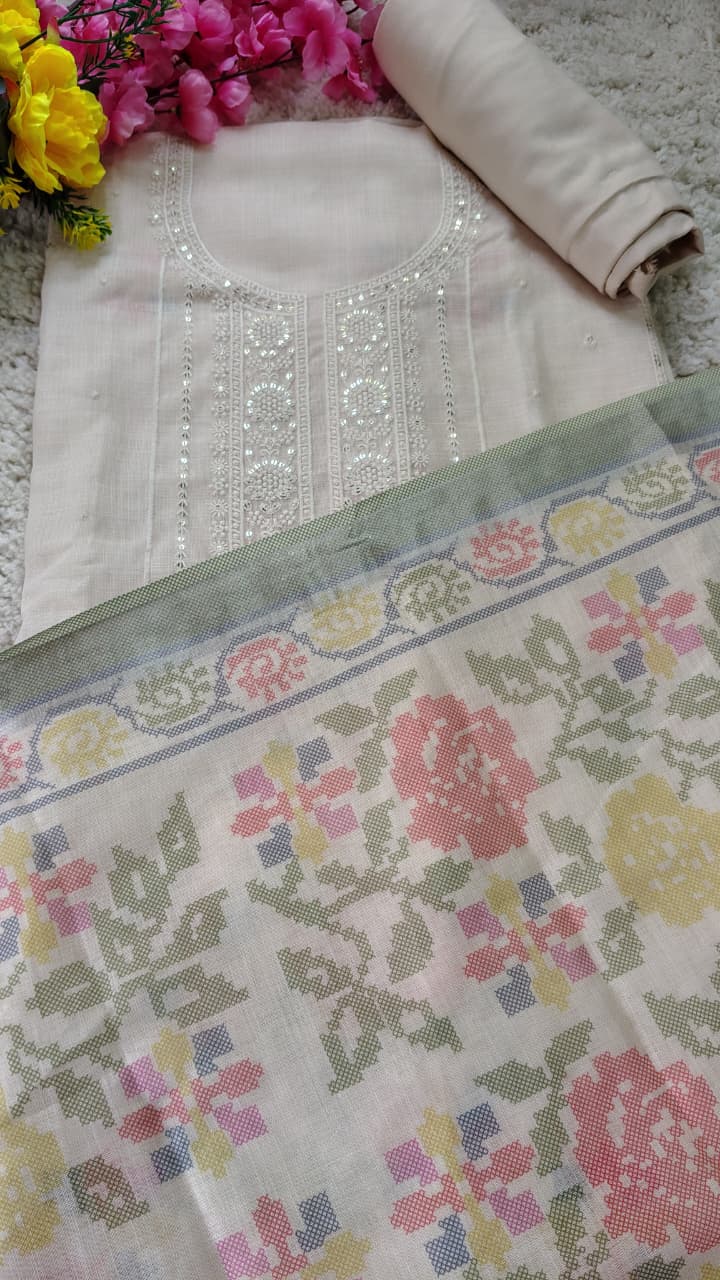 Code 009 – Premium Linen Unstitched Suit with Designer Dupatta