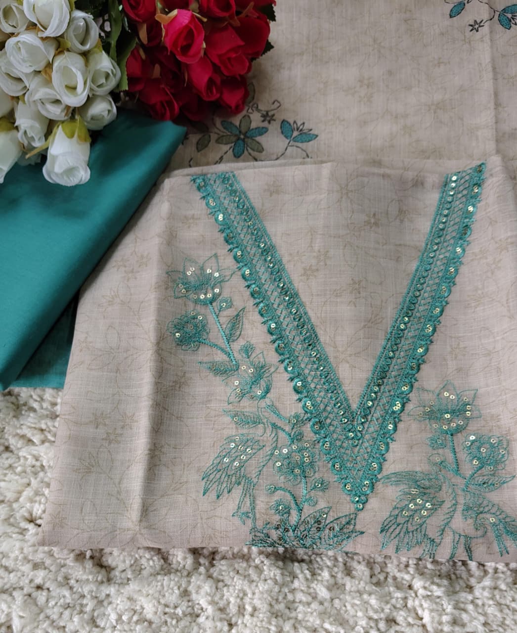 Code 010 – Premium Jamdani Unstitched Suit with Designer Dupatta
