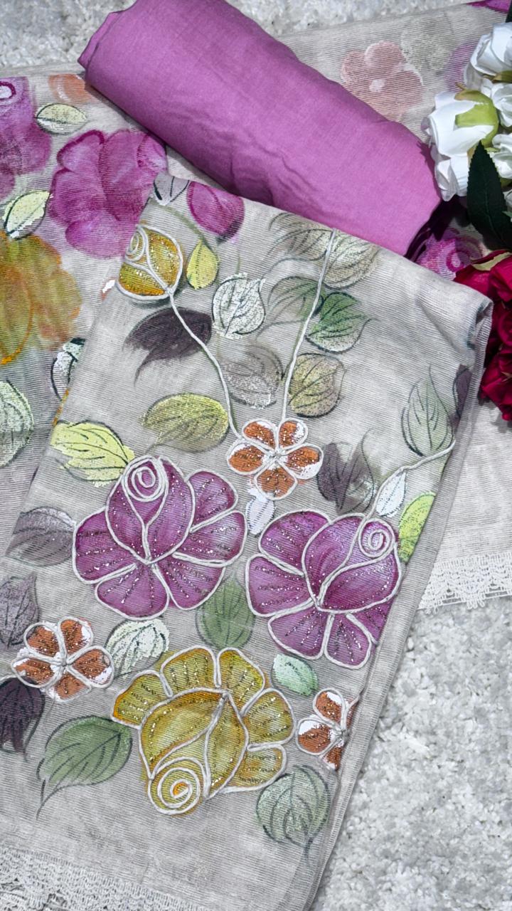 AASAKI 003 Floral Kota Doria Unstiched Suit Set with Dupatta