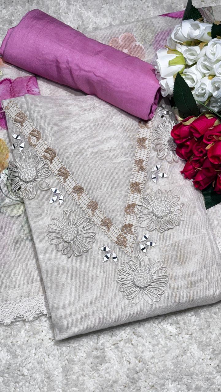 AASAKI 003 Floral Kota Doria Unstiched Suit Set with Dupatta