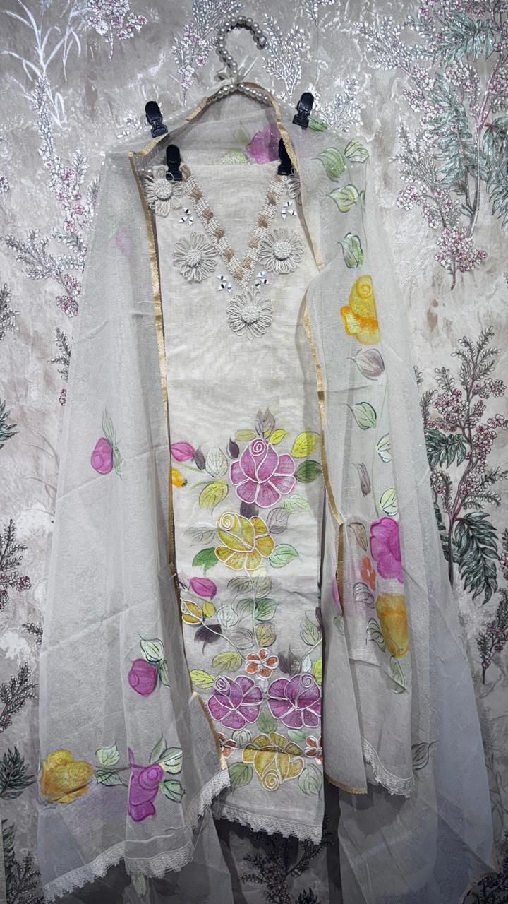 AASAKI 003 Floral Kota Doria Unstiched Suit Set with Dupatta