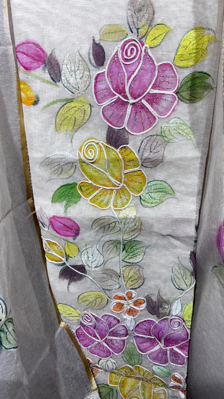 AASAKI 003 Floral Kota Doria Unstiched Suit Set with Dupatta