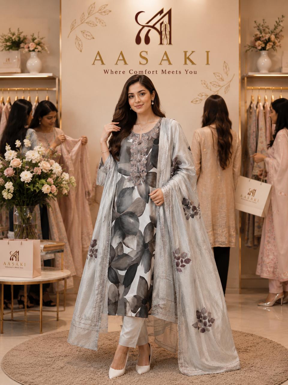 AASAKI 004 Silk Blend Cotton Suit Set with Dupatta