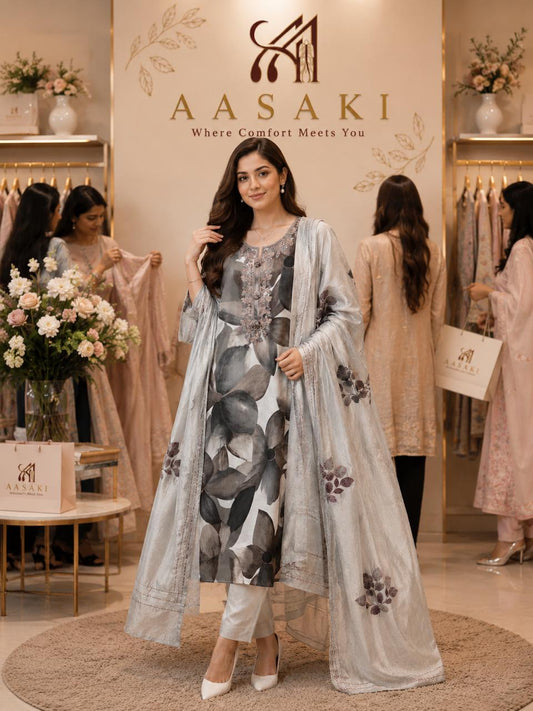 AASAKI 004 Silk Blend Cotton Suit Set with Dupatta