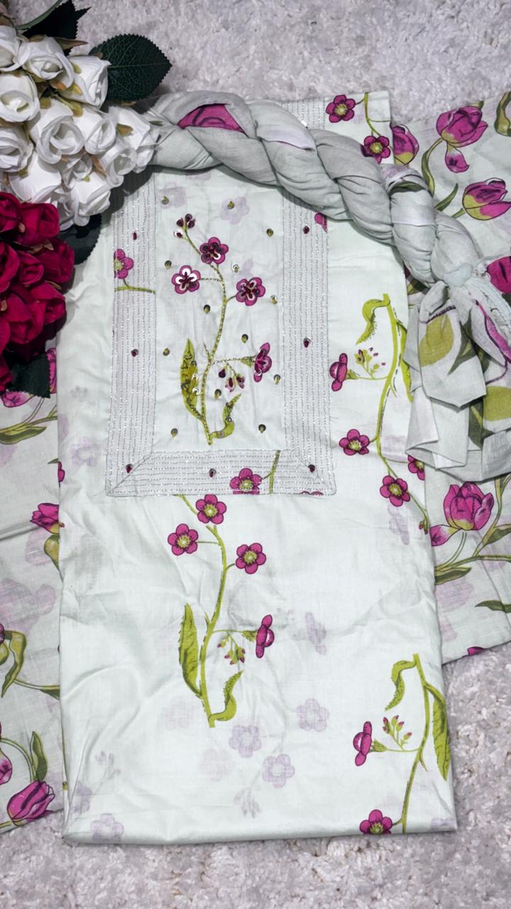AASAKI 007 Pure Malai Cotton Unstitched Suit Set