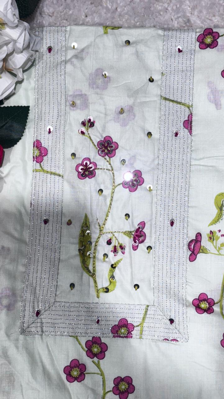AASAKI 007 Pure Malai Cotton Unstitched Suit Set