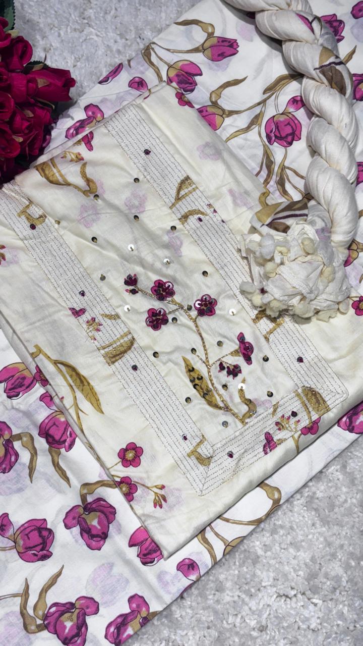 AASAKI 007 Pure Malai Cotton Unstitched Suit Set