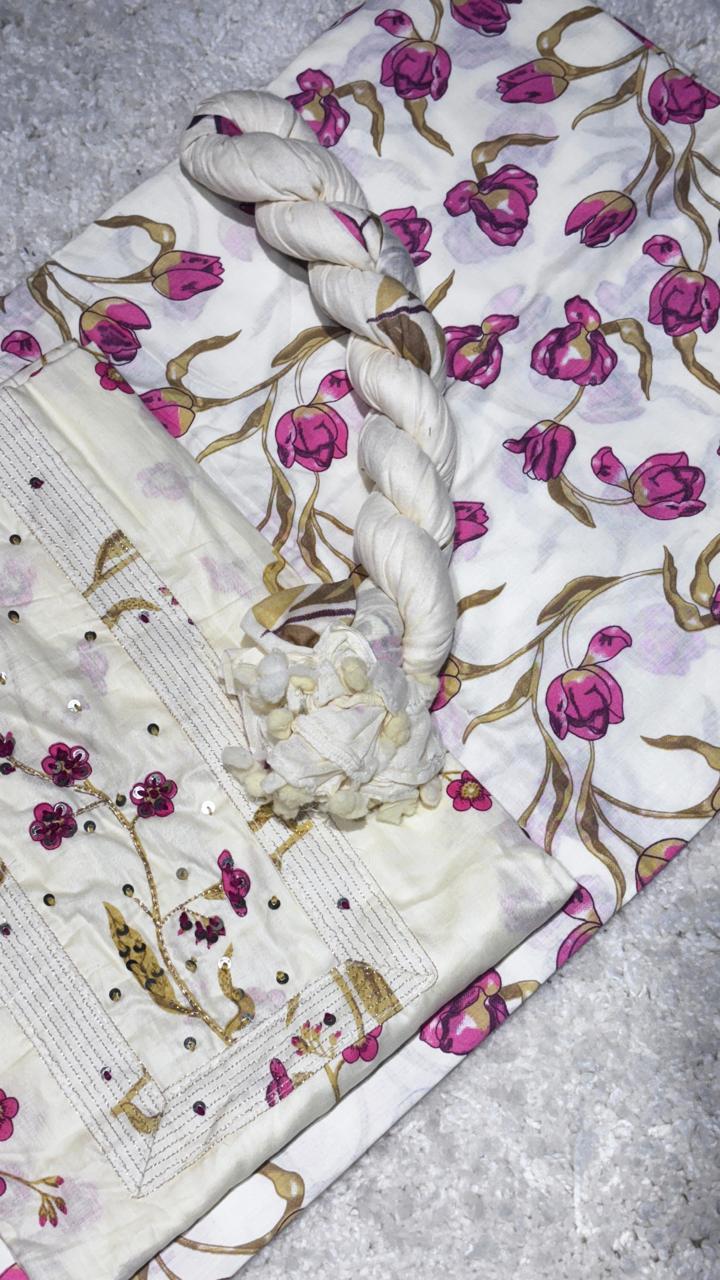 AASAKI 007 Pure Malai Cotton Unstitched Suit Set