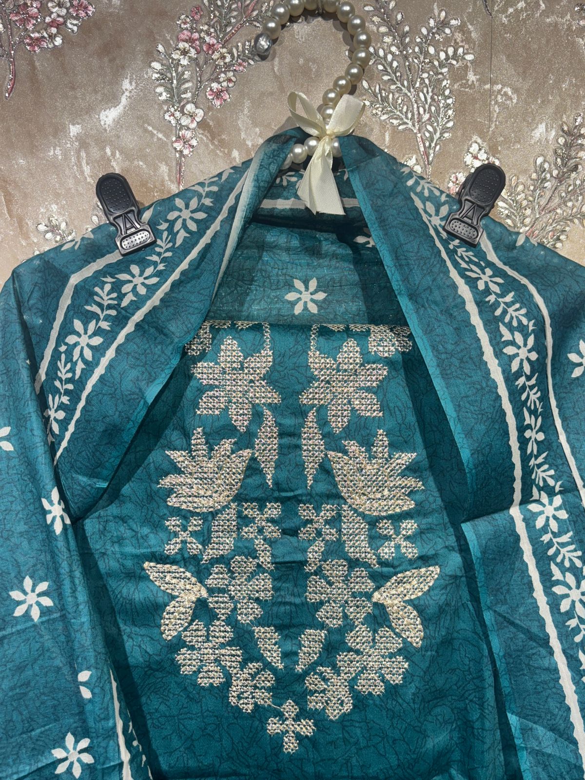 AASAKI 017-Pure Jaam Cotton Embroidered Suit Set with Dupatta