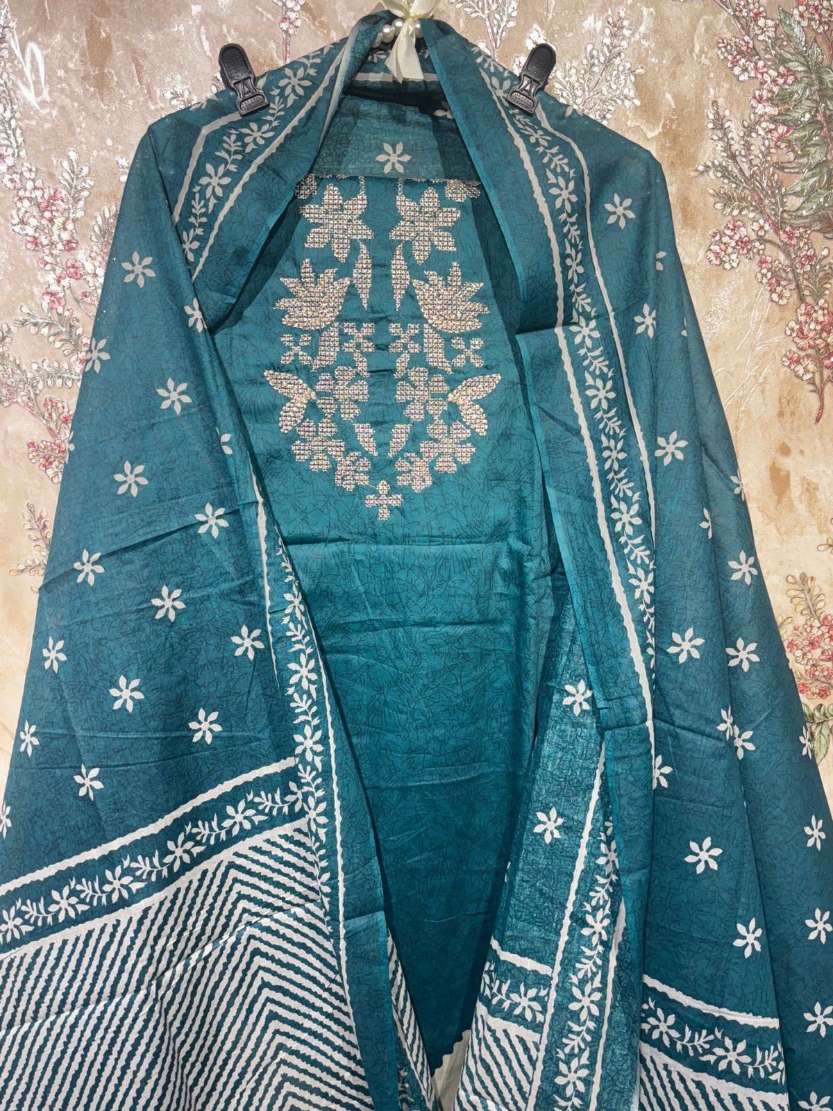 AASAKI 017-Pure Jaam Cotton Embroidered Suit Set with Dupatta