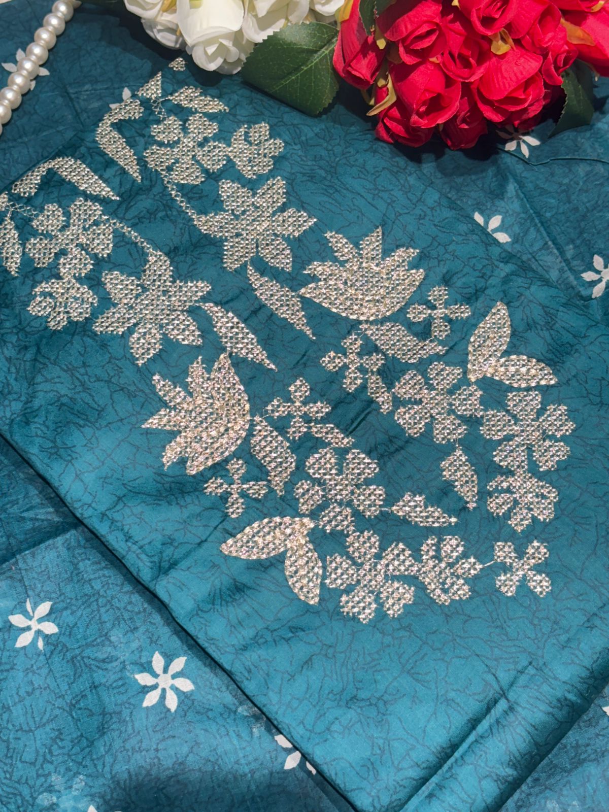 AASAKI 017-Pure Jaam Cotton Embroidered Suit Set with Dupatta
