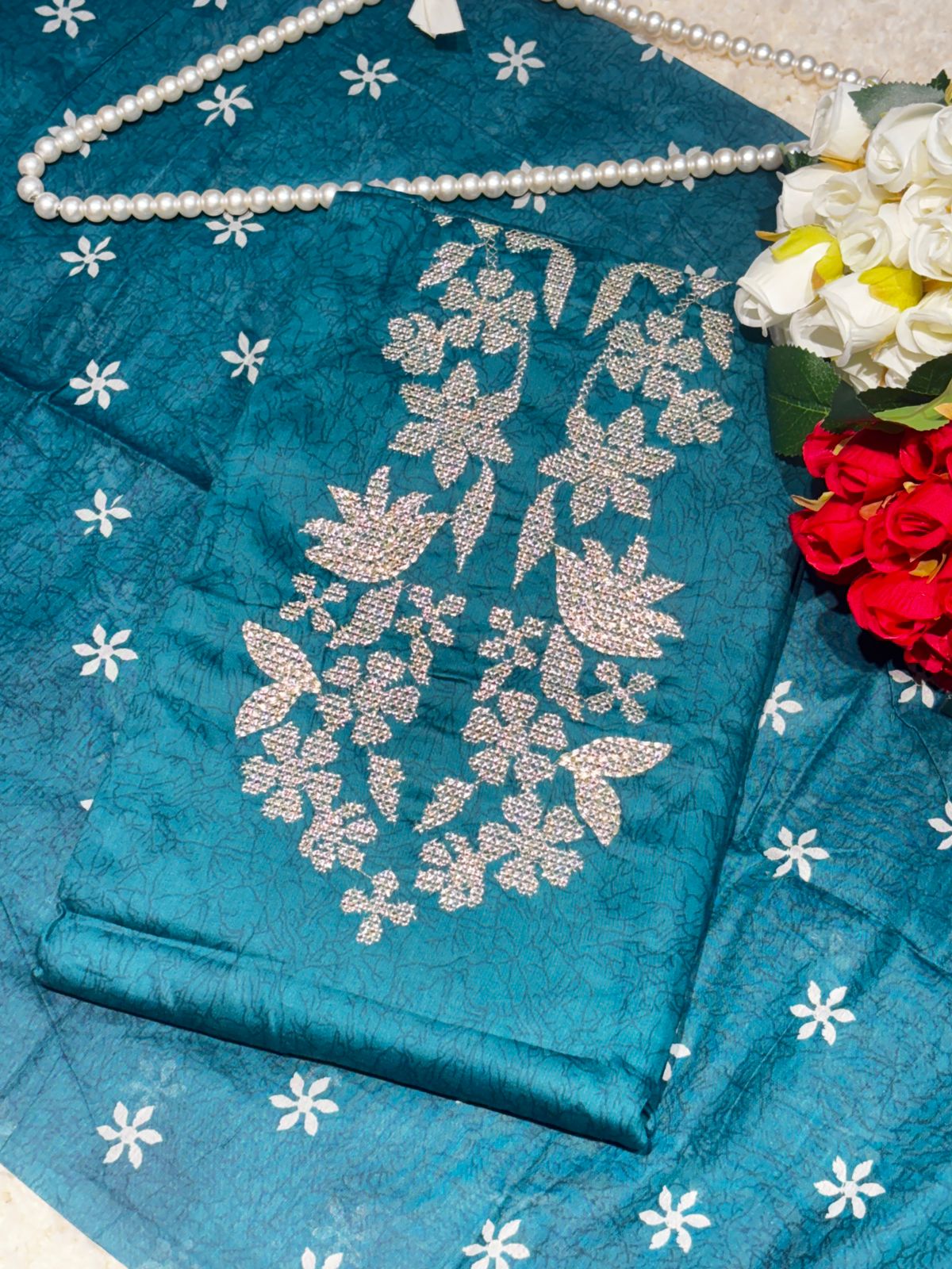 AASAKI 017-Pure Jaam Cotton Embroidered Suit Set with Dupatta