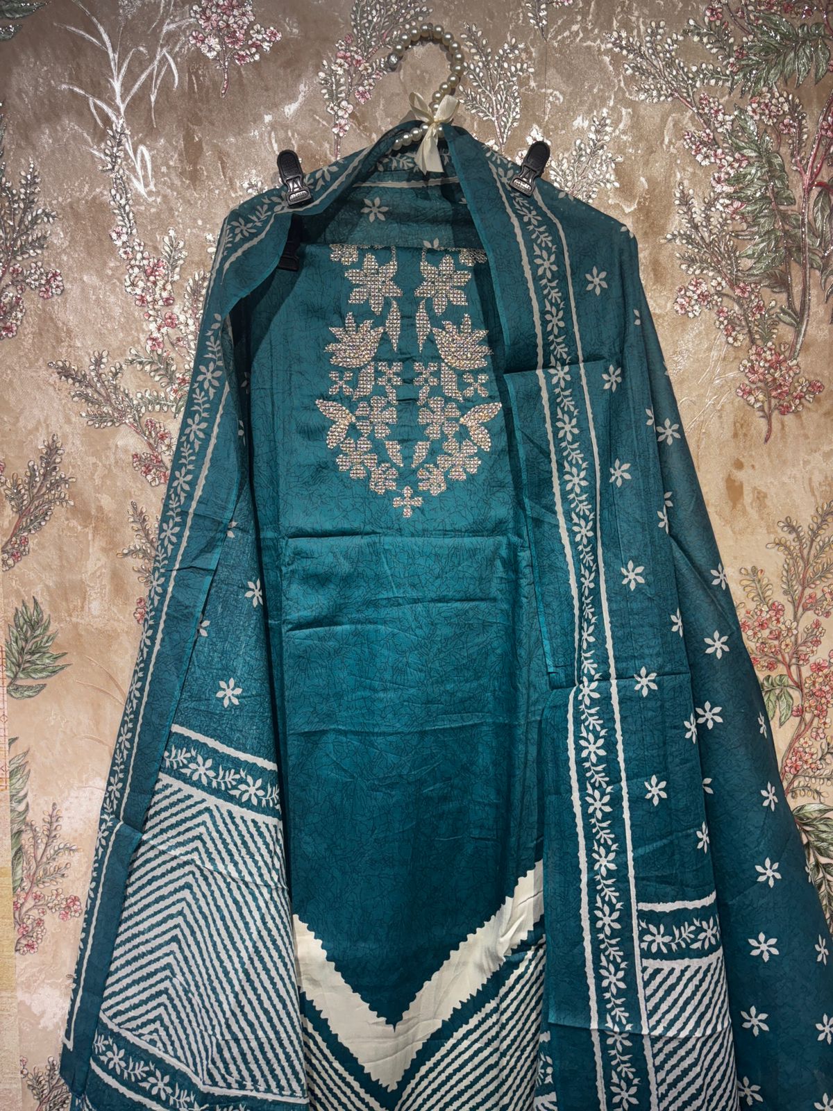 AASAKI 017-Pure Jaam Cotton Embroidered Suit Set with Dupatta