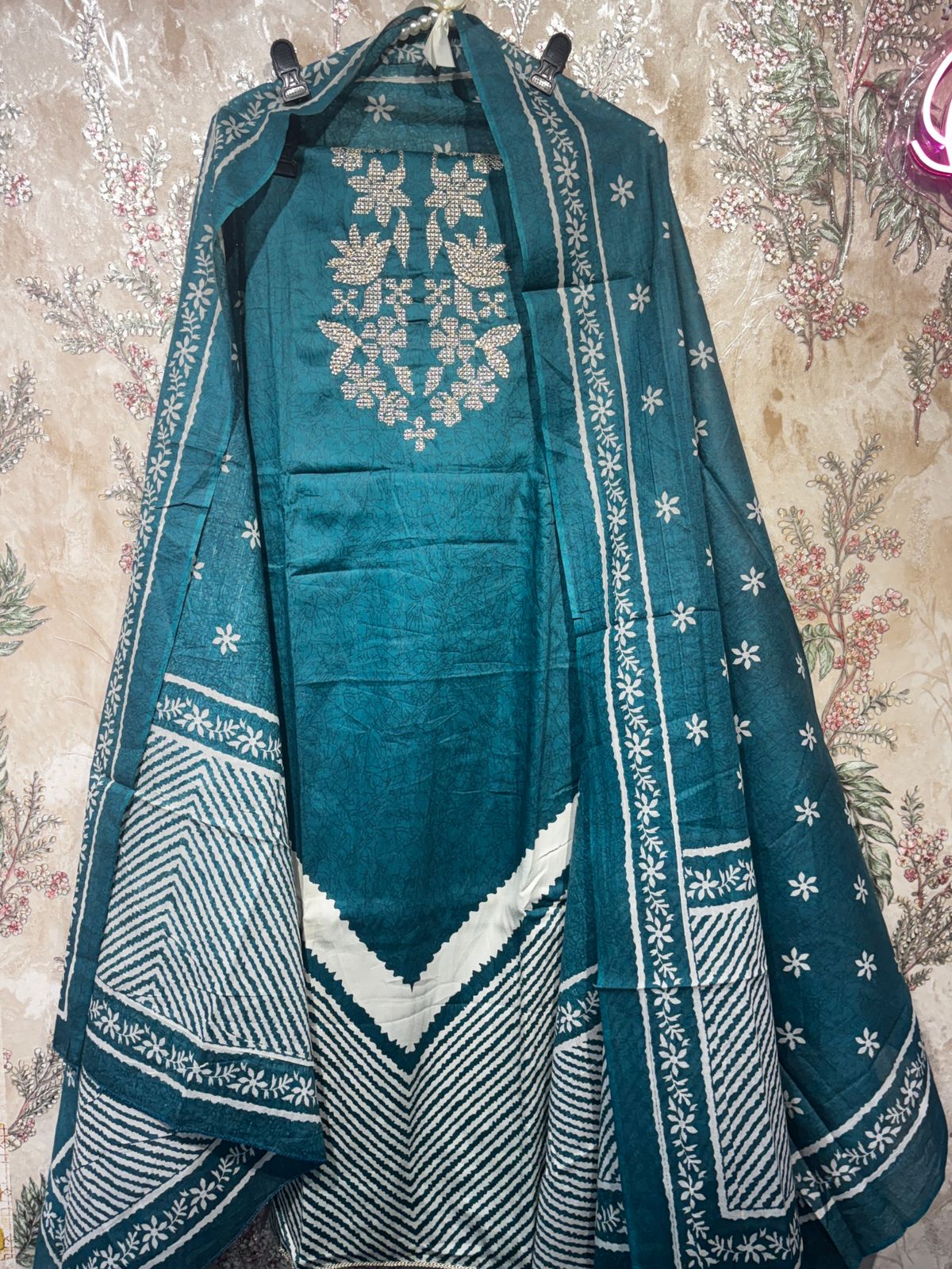 AASAKI 017-Pure Jaam Cotton Embroidered Suit Set with Dupatta