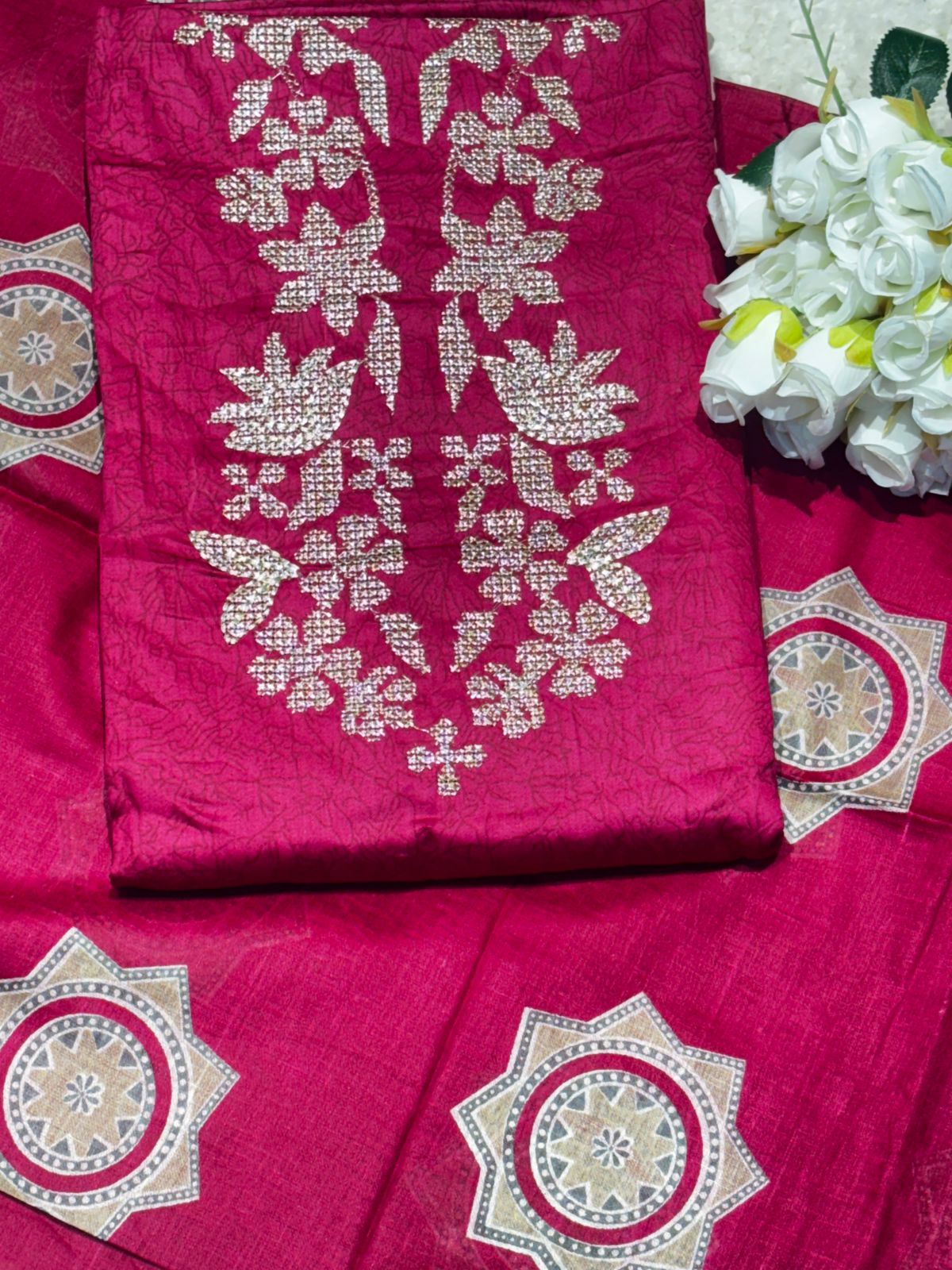 AASAKI 018 Premium Pure Jaam Cotton Embroidered Suit Set with Dupatta