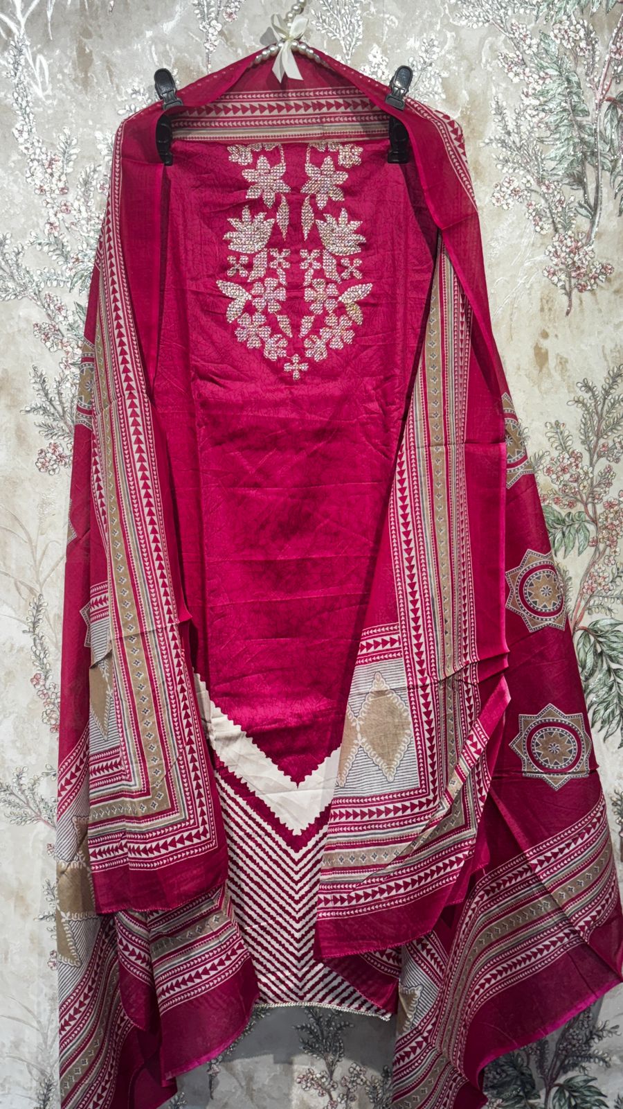 AASAKI 018 Premium Pure Jaam Cotton Embroidered Suit Set with Dupatta