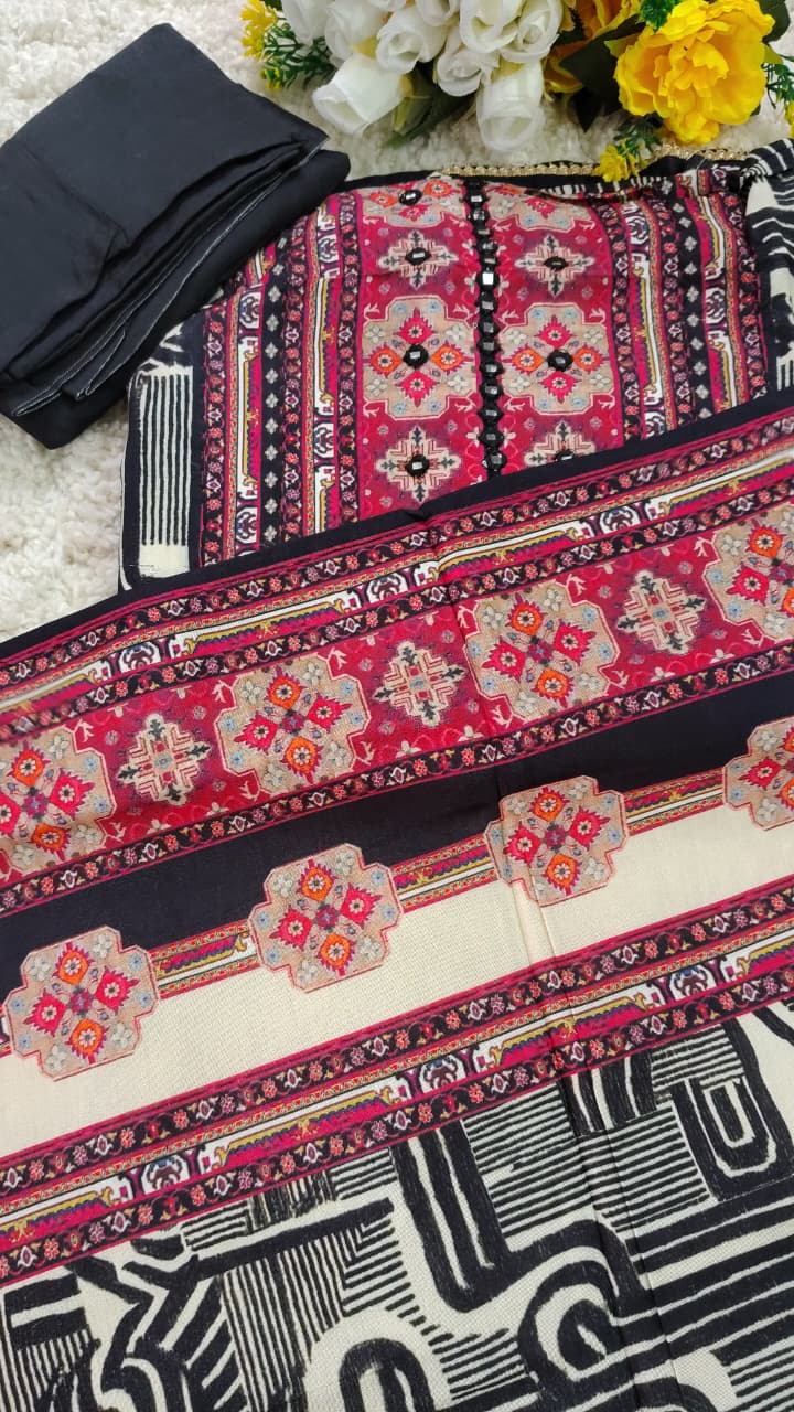 Code 039 – Pure Maslin Printed Suit with Dupatta & Shantoon Bottom | Aasaki