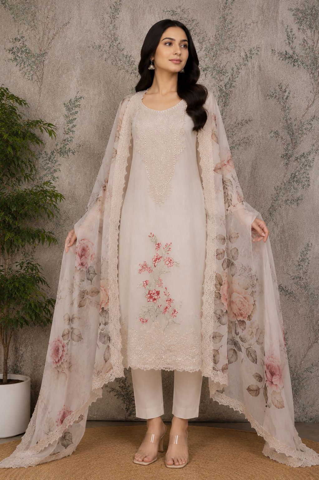 Code 027 – Premium Pakistani Style Unstitched Suit with Designer Dupatta