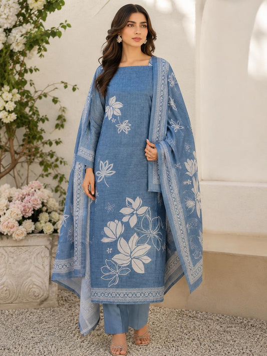 Pearl Work Soft Linen Unstitched Suit Set for Women  – Code 022
