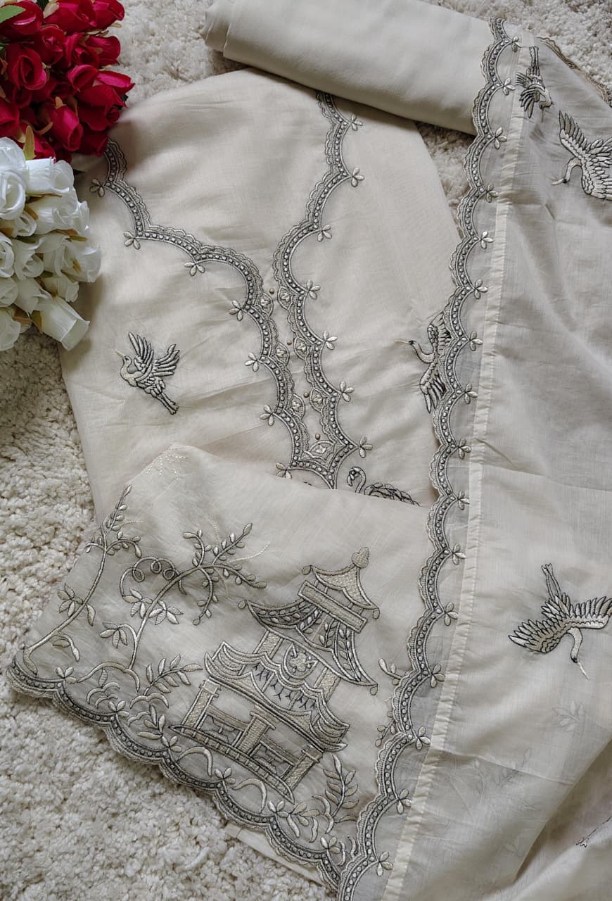 Code 024 – Premium Mul Chanderi Designer Embroidered Unstitched Suit