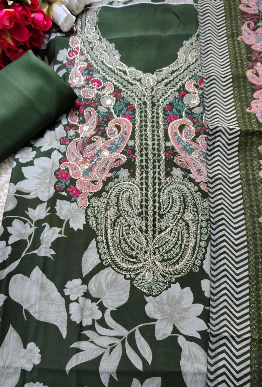 Code 029 Maheshwari Cotton Unstitched Suit Set with Embroidered Neck | AASAKI