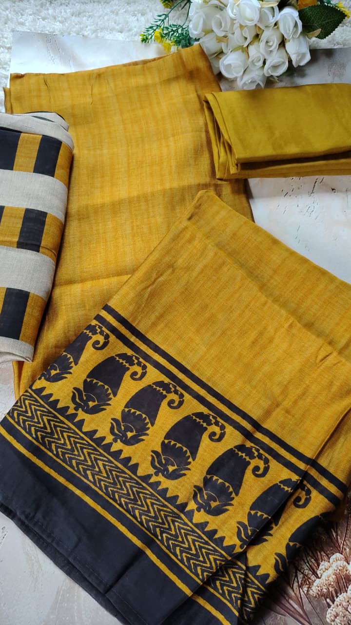 Mustard Silk Cotton Unstitched Suit Set with Dupatta | Code 074 | AASAKI