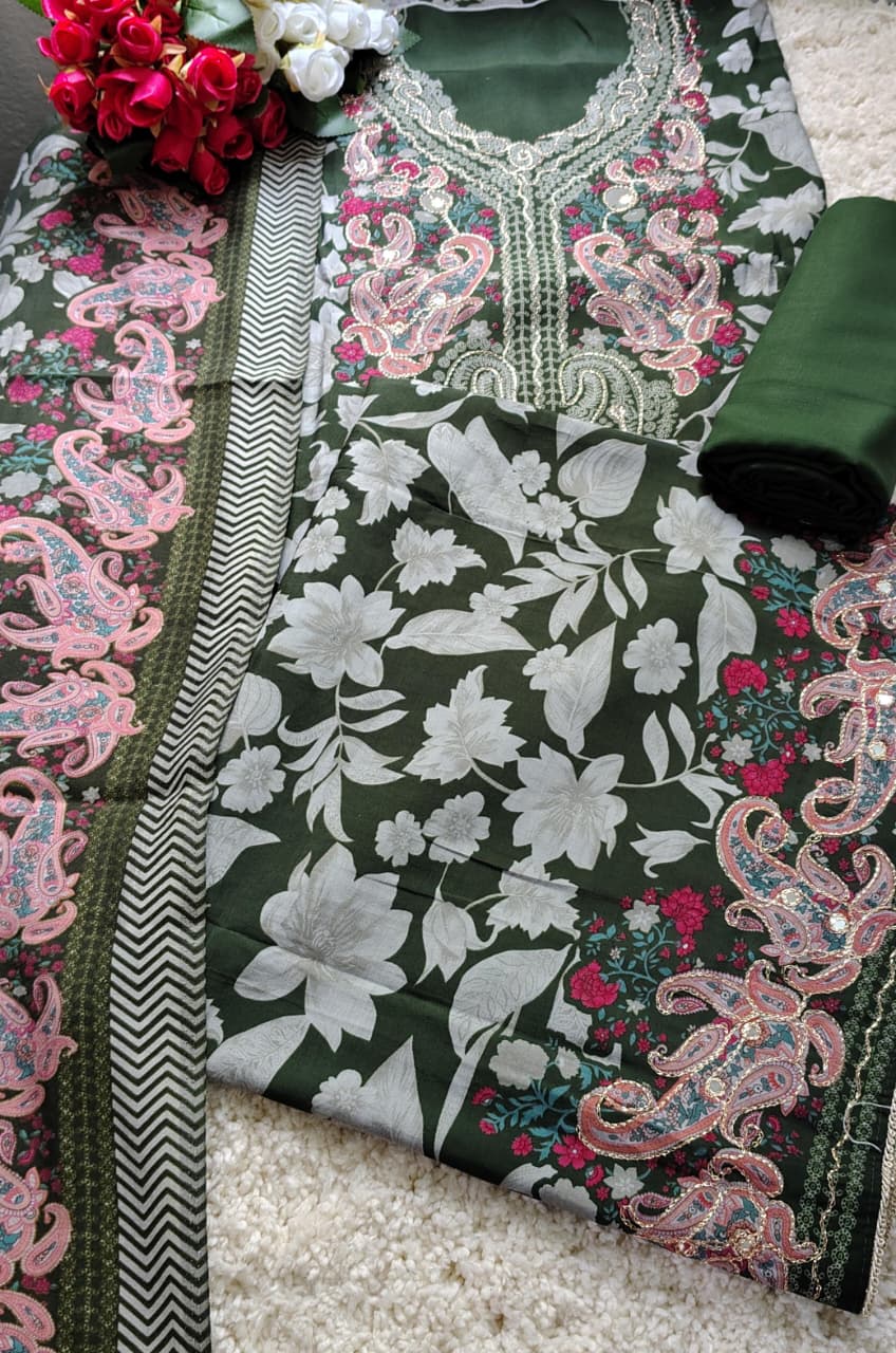 Code 029 Maheshwari Cotton Unstitched Suit Set with Embroidered Neck | AASAKI