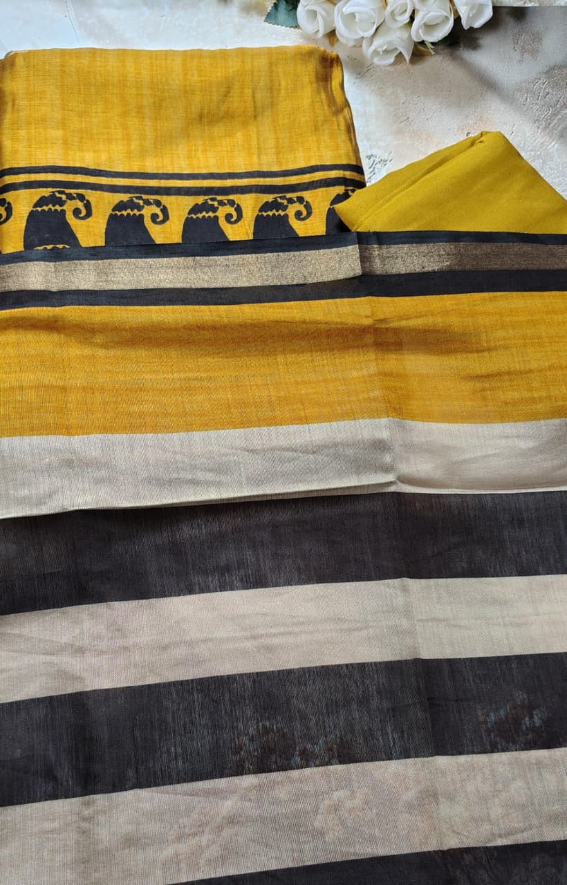 Mustard Silk Cotton Unstitched Suit Set with Dupatta | Code 074 | AASAKI