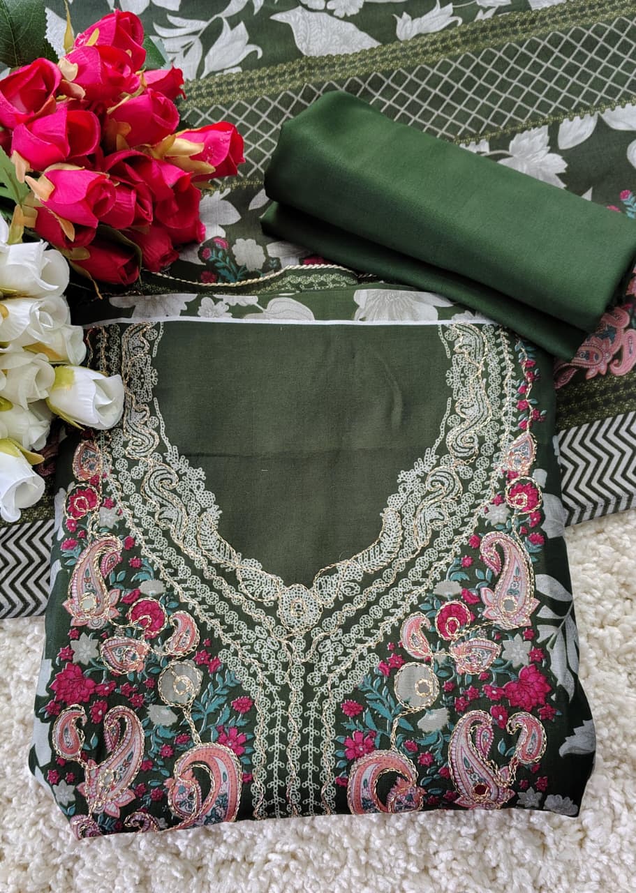 Code 029 Maheshwari Cotton Unstitched Suit Set with Embroidered Neck | AASAKI