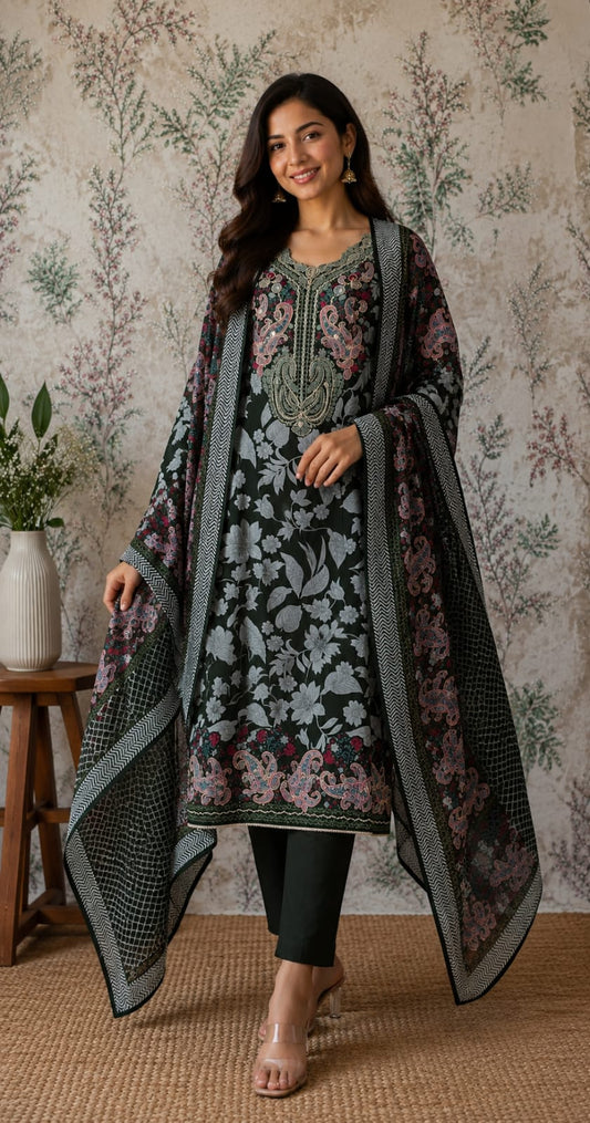 Code 029 Maheshwari Cotton Unstitched Suit Set with Embroidered Neck | AASAKI