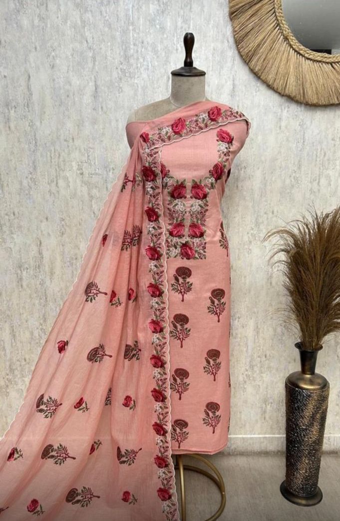 AASAKI 028 Premium Mul Chanderi Embroidered Suit Set With Dupatta
