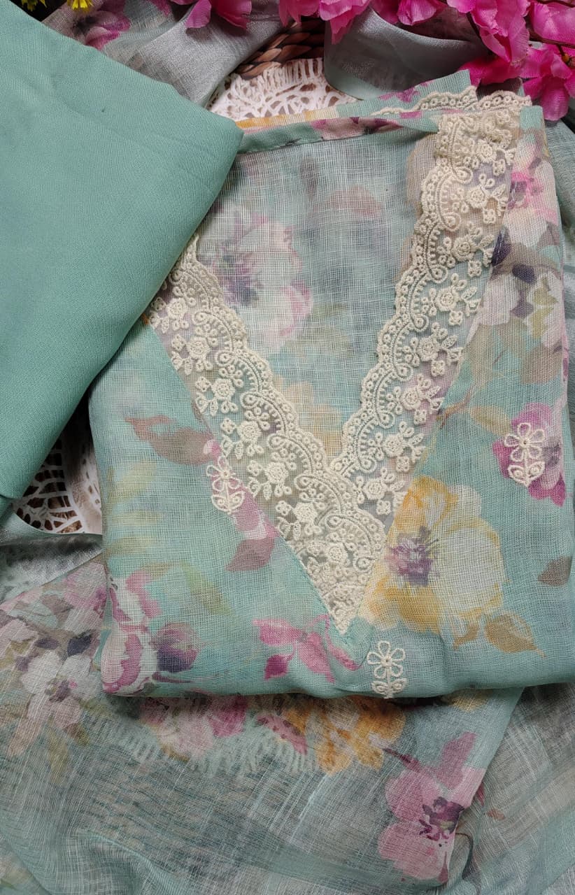 Code 051 Linen Floral Unstitched Suit Set with Shantoon Bottom | AASAKI