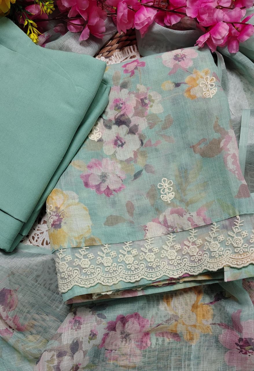 Code 051 Linen Floral Unstitched Suit Set with Shantoon Bottom | AASAKI
