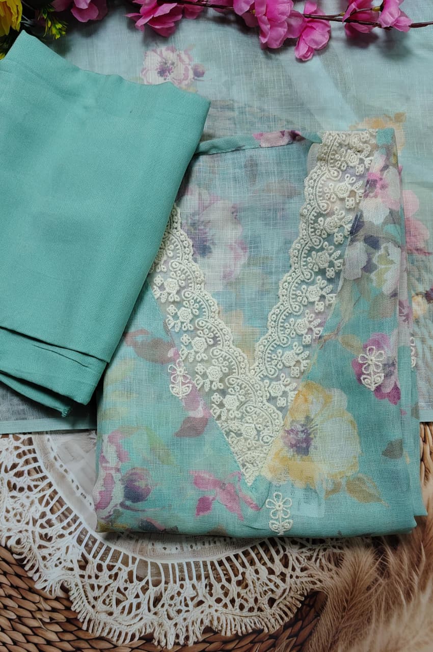 Code 051 Linen Floral Unstitched Suit Set with Shantoon Bottom | AASAKI