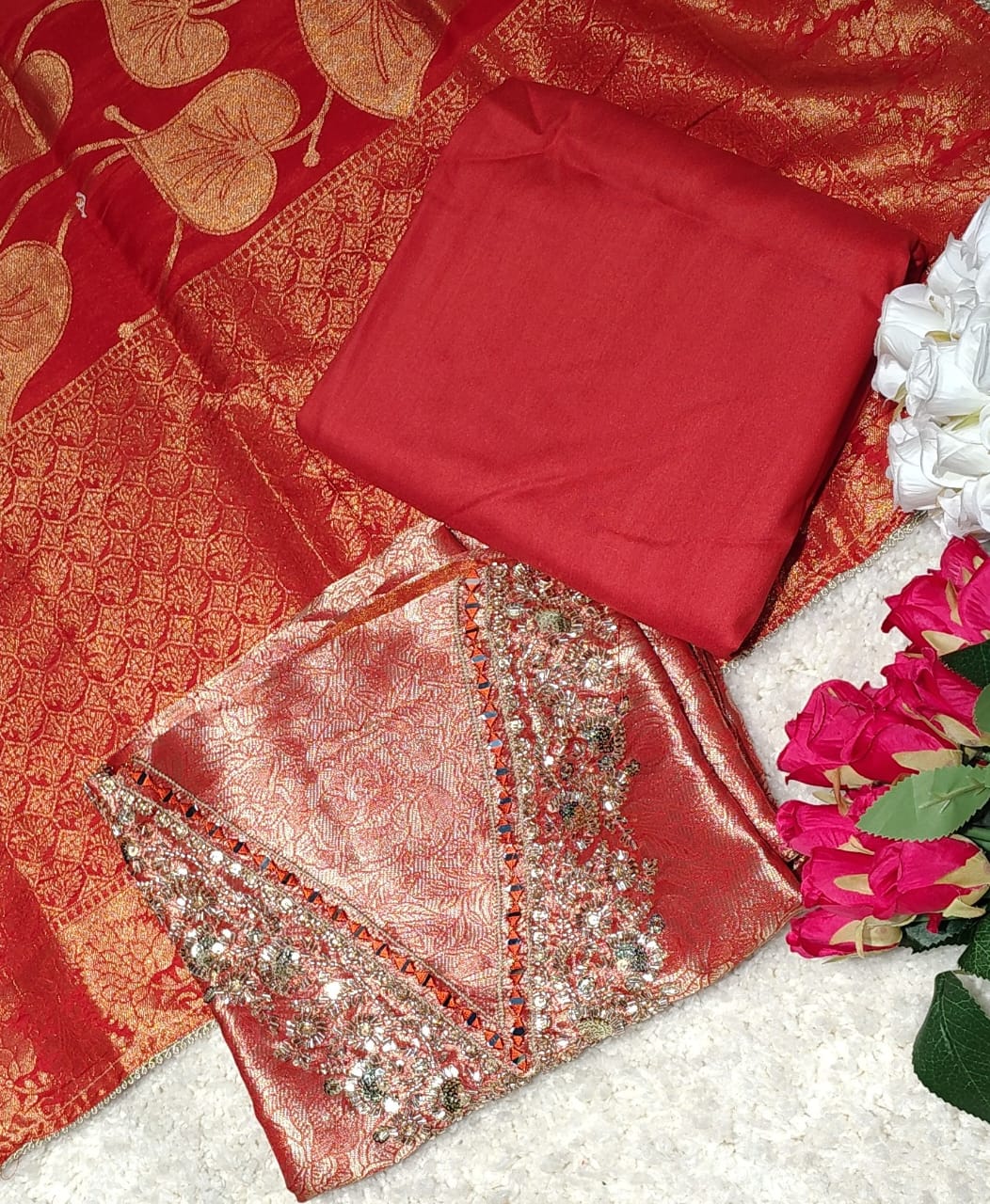 AASAKI™ Kin Khwab Rust Jacquard Suit Set – Code 020