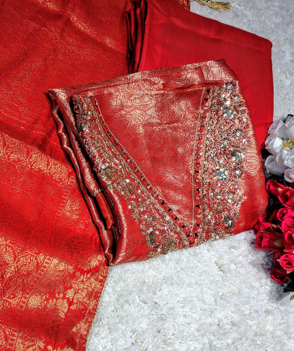 AASAKI™ Kin Khwab Rust Jacquard Suit Set – Code 020