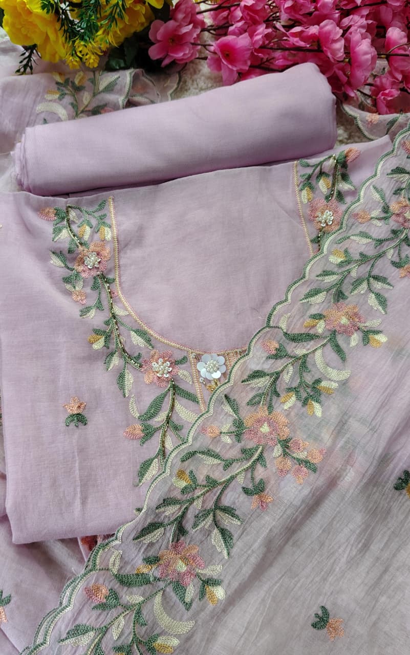 Code 045 – Premium Mul Chanderi Unstitched Suit Set