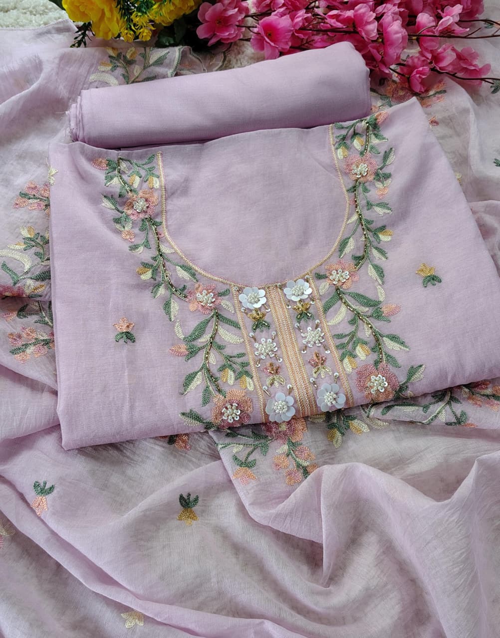 Code 045 – Premium Mul Chanderi Unstitched Suit Set