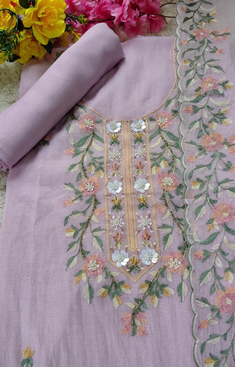 Code 045 – Premium Mul Chanderi Unstitched Suit Set