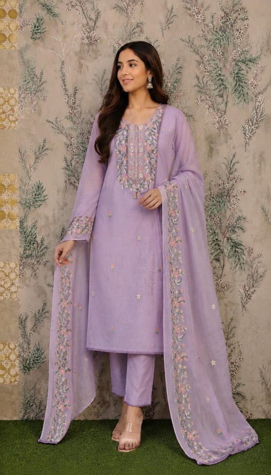 Code 045 – Premium Mul Chanderi Unstitched Suit Set