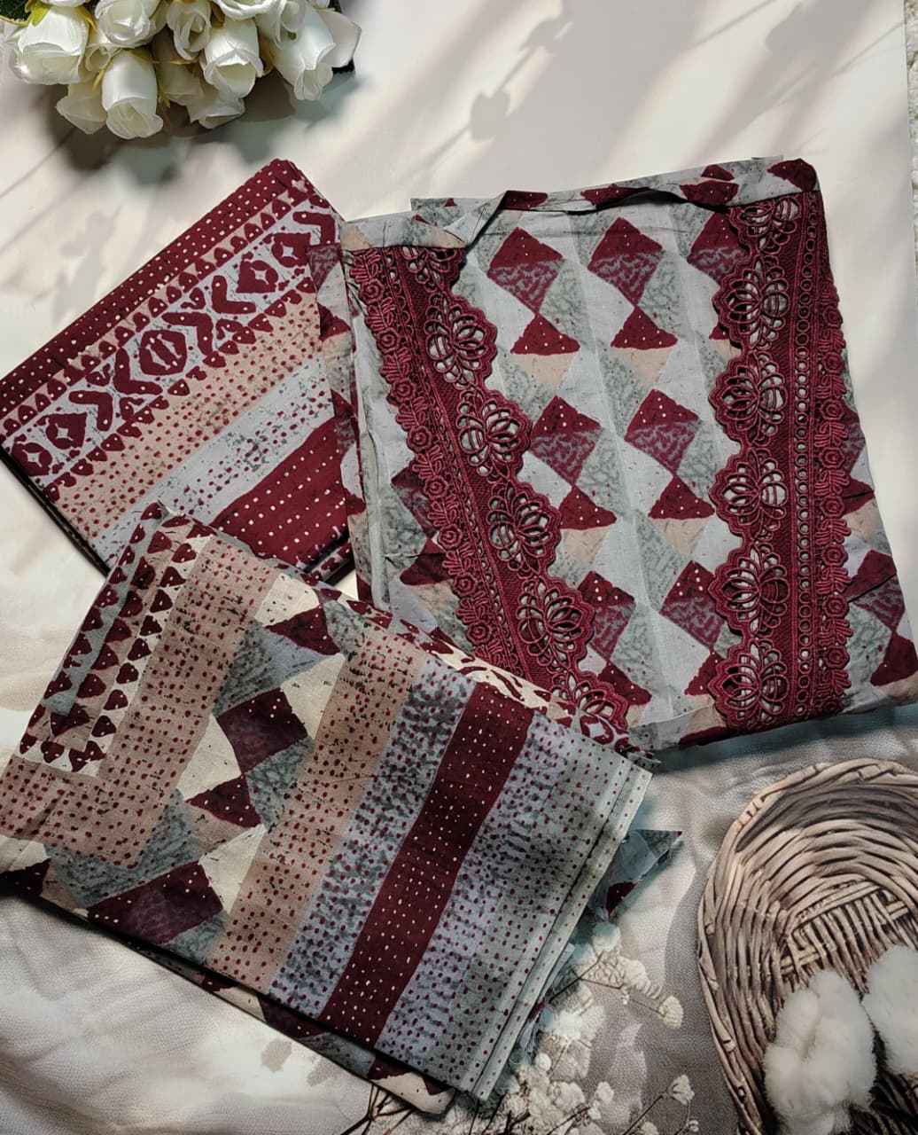 AASAKI Code 069 | Pure Cotton Printed Unstitched Suit Set with Mul Cotton Dupatta