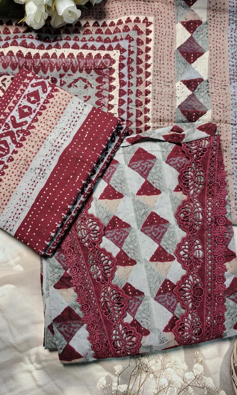 AASAKI Code 069 | Pure Cotton Printed Unstitched Suit Set with Mul Cotton Dupatta