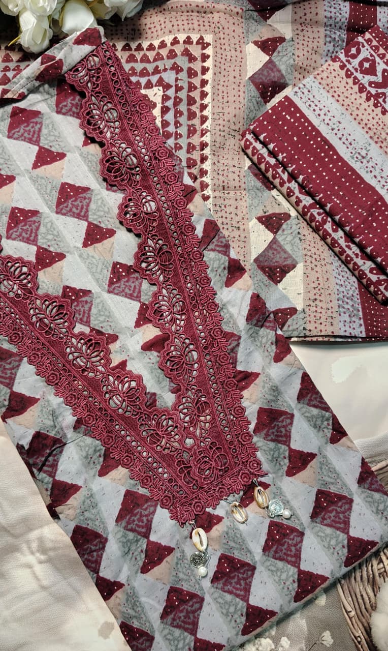 AASAKI Code 069 | Pure Cotton Printed Unstitched Suit Set with Mul Cotton Dupatta