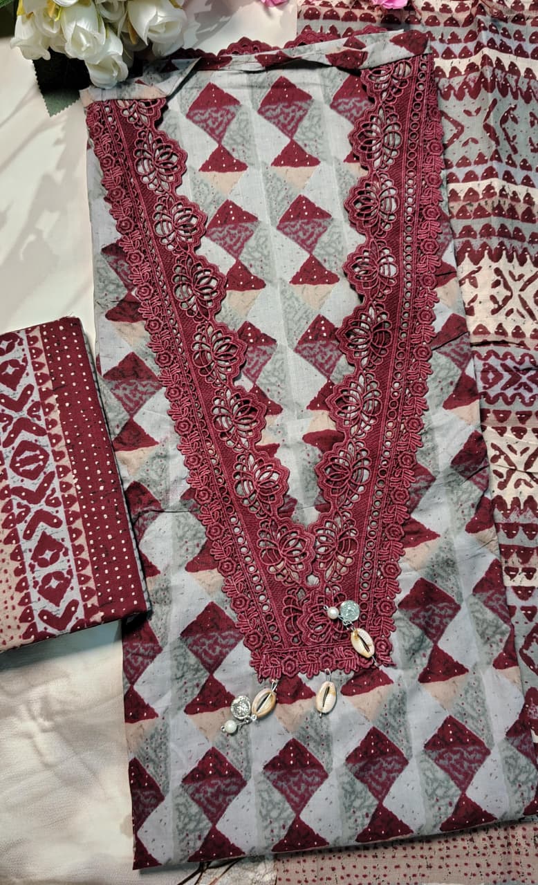 AASAKI Code 069 | Pure Cotton Printed Unstitched Suit Set with Mul Cotton Dupatta