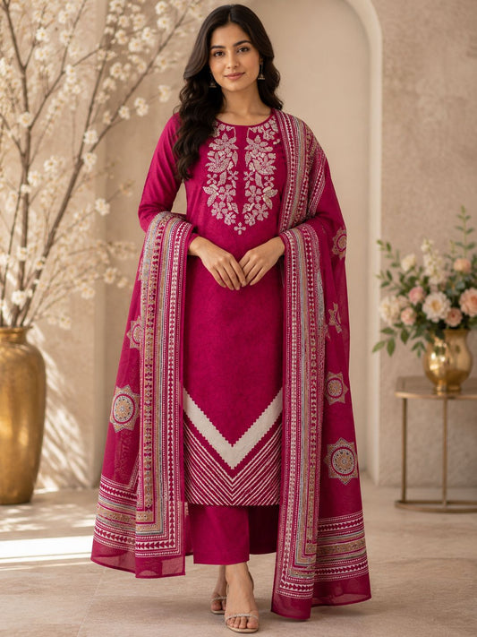 AASAKI 018 Premium Pure Jaam Cotton Embroidered Suit Set with Dupatta