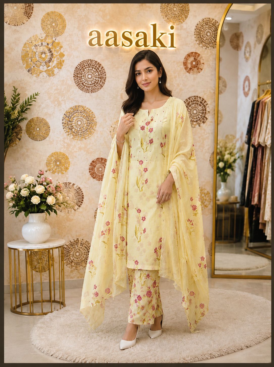 AASAKI 006 Pure Malai Cotton Suit Set with Dupatta