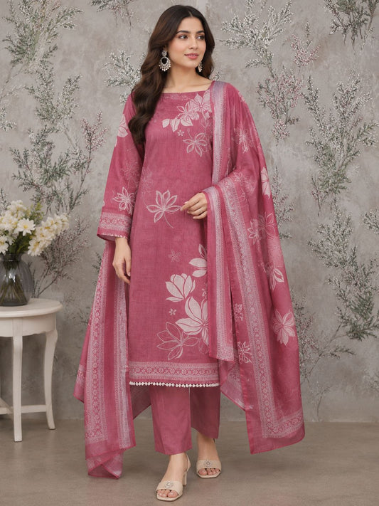 Pearl Work Soft Linen Unstitched Suit Set for Women – Code 011