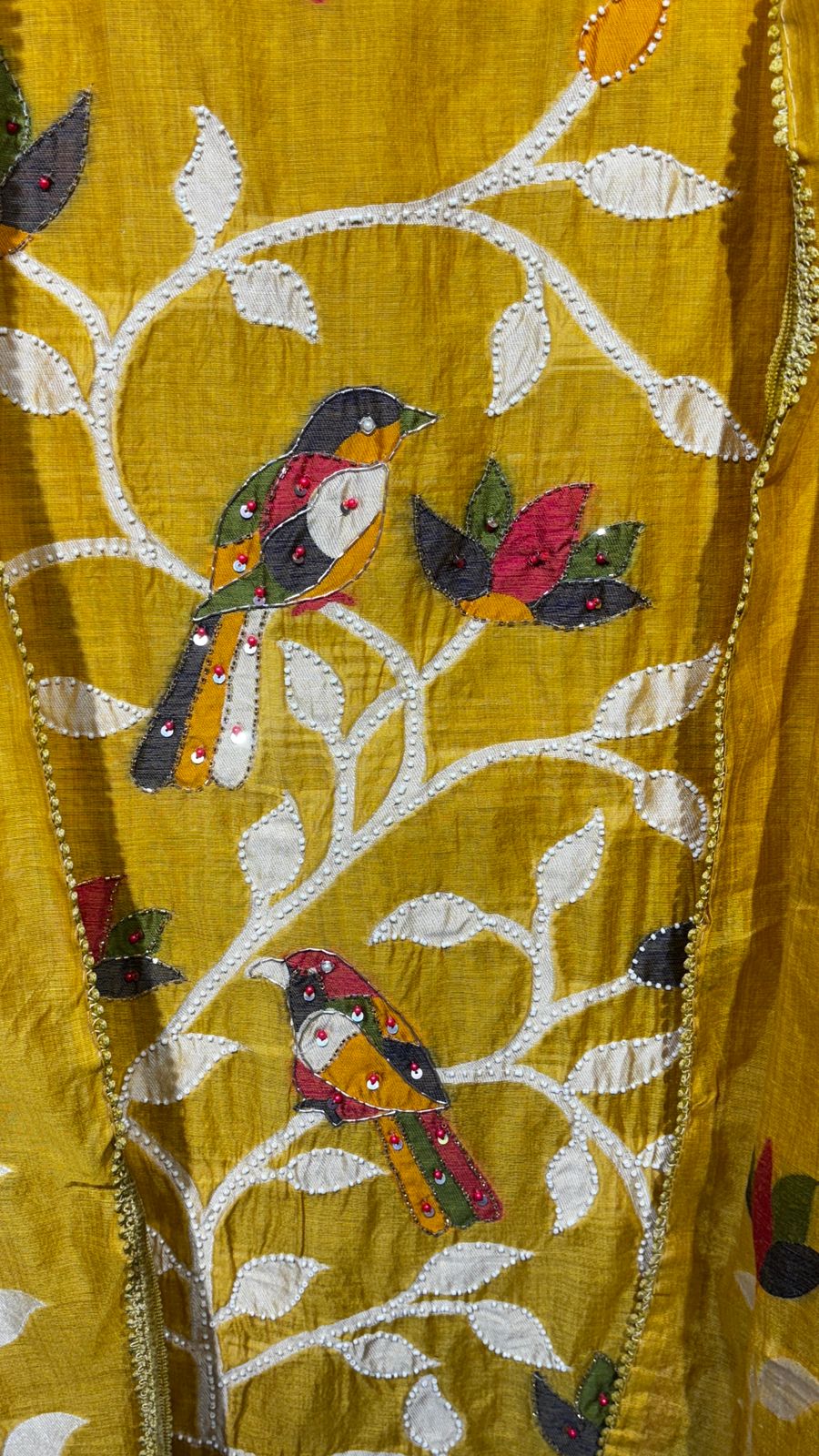 AASAKI 015 Mustard Bird Pure Jaamdani Embroidered Suit Set with Dupatta